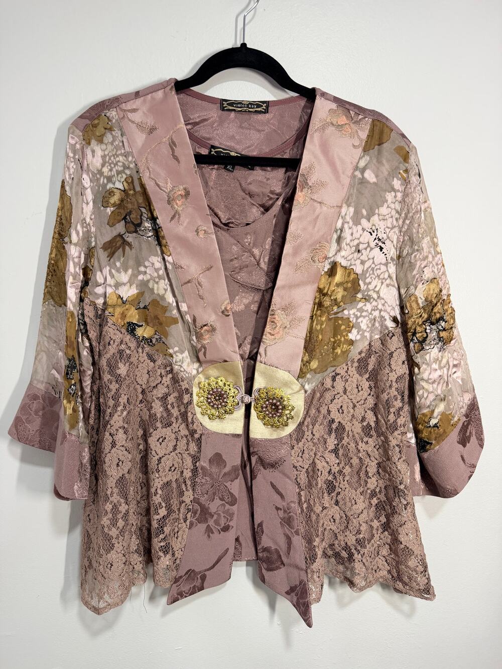 Violet Kay Alexis Spencer Kimono Jacket/Tank set Burnout Jacquard Artsy Size XL